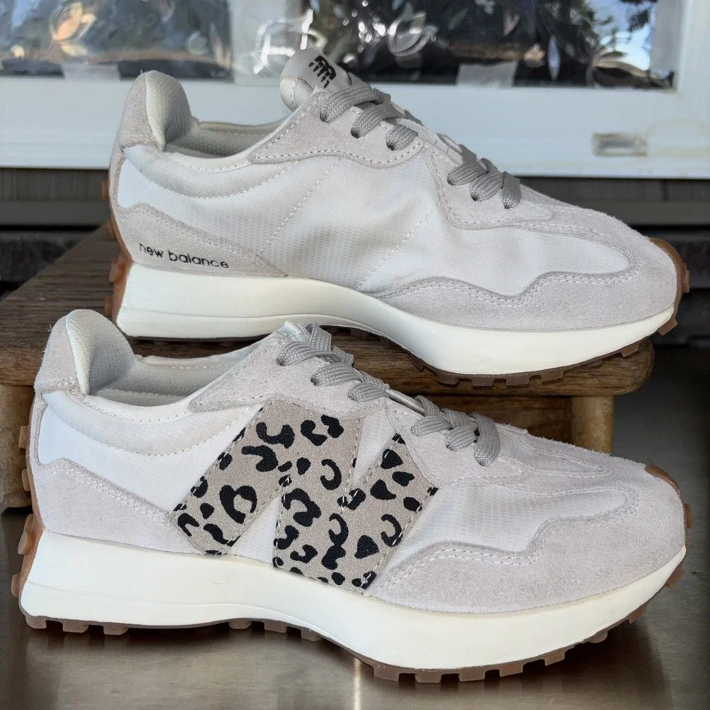 New Balance 327 Off White Moonbeam Leopard Beige Cream Suede  Size 5.5/38 EUC!